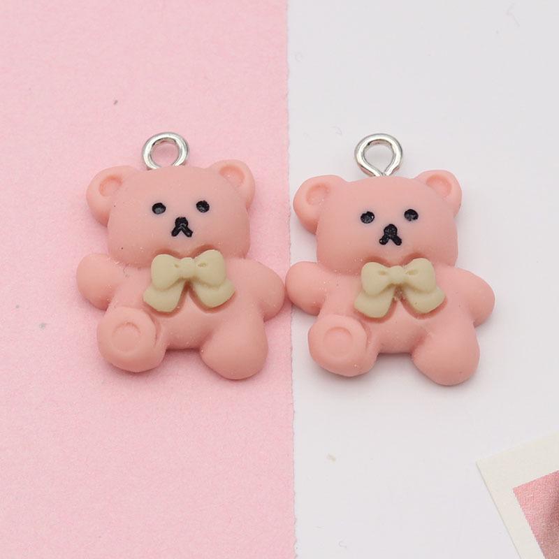Resin Milk Tea Color Cartoon Bear & Rabbit Bow Keychain Pendant