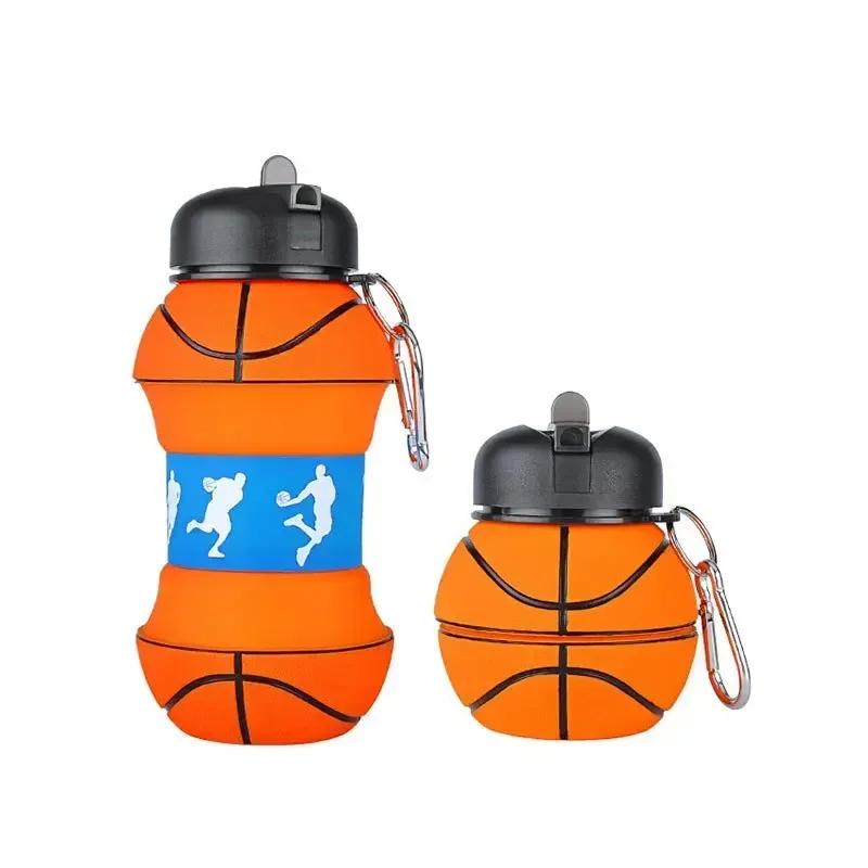 Foldable Football Kids Water Bottles Portable Sports Water Bottle Football Soccer Ball Shaped Water Bottle Silicone Cup 550ml