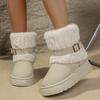 Women's New Winter Furry Belt Buckle Retro Warm Snow Boots Chunky Sole Fleece Lined Thickened Non Slip Cotton Shoes
