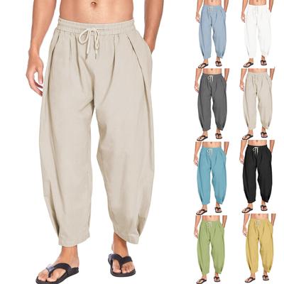 Cotton and Linen Harem Pants Men Streetwear Loose Joggers Men Trousers Casual Solid Color Lightweight and Breathable Pants