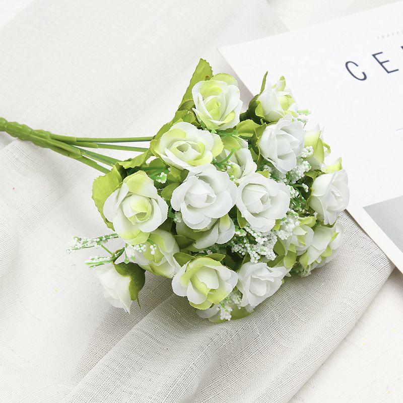 

21 головка искусственного цветка искусственная шелковая роза свадебный букет для невесты домашний декор White+Green