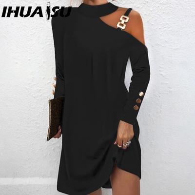 Robes décontractées à manches longues et taille haute pour femmes, mode printemps-automne, couleur unie, imprimé