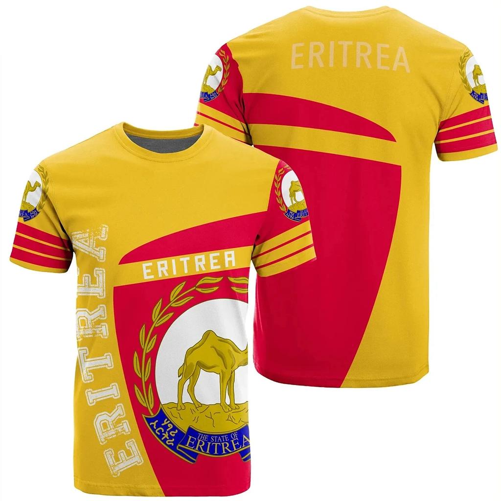 Sommer-T-Shirts mit Rundhalsausschnitt und 3D-Aufdruck der eritreischen Flagge, modisch, lässig, kurzärmelig, für Kinder und Jungen