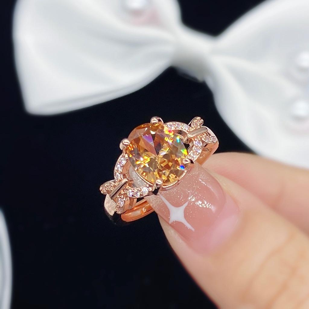Cool Style Fashionable Champagne Gemstone Women's Fashionable Hand Accessories Light Luxury Ring