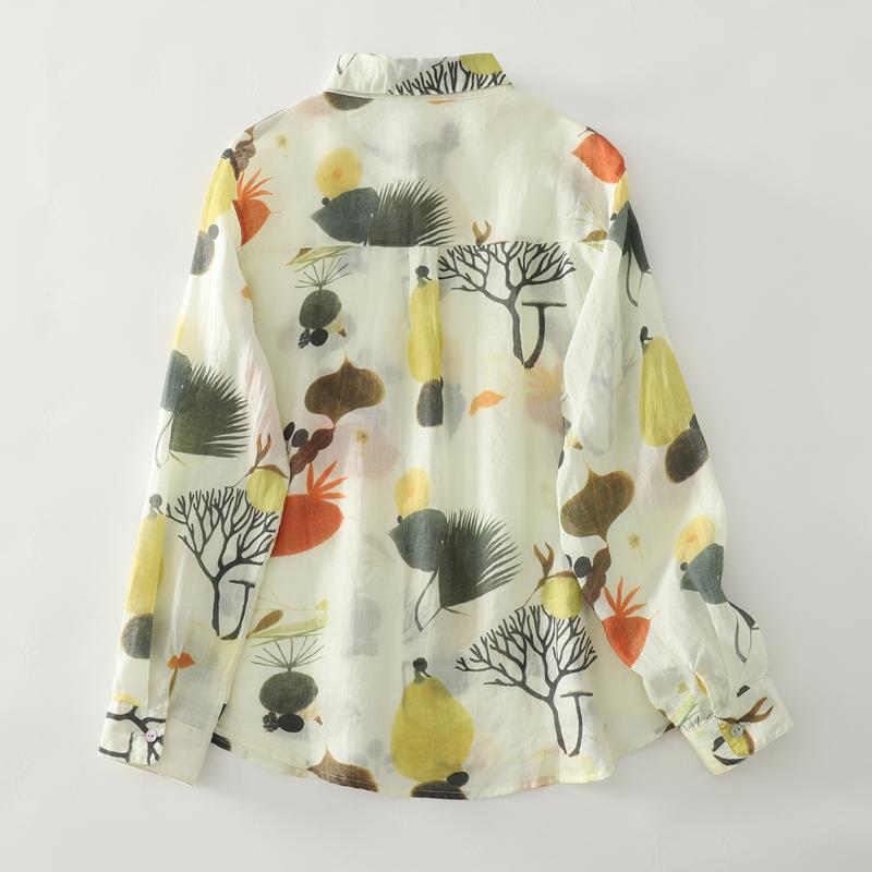 Dimanaf 2025 Blouse Women Long Sleeve Linen Vintage Blouses Shirts Thin Tops Tees Loose Floral Tees