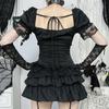 KALAOK Gothic Lolita Costume 2-Piece Set (Top + Ruffled Skirt), Black B, Size L