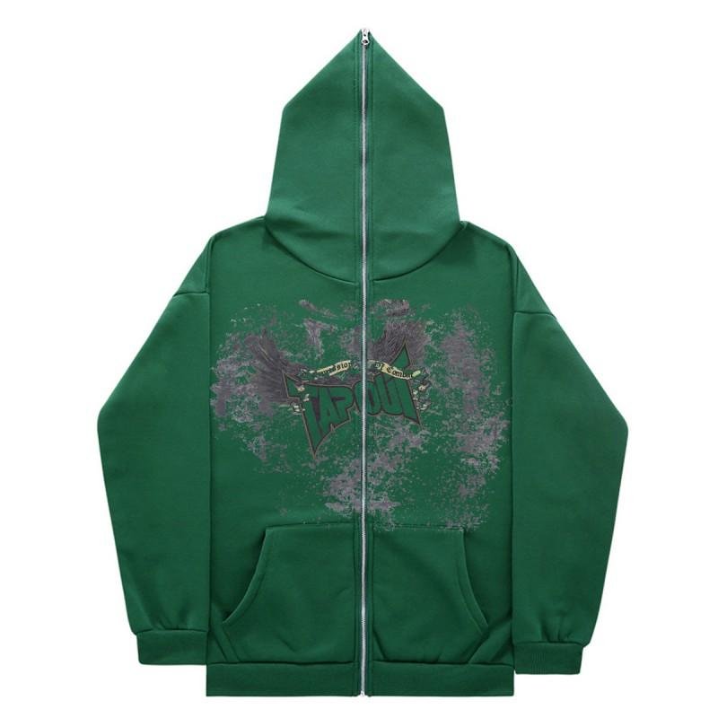 Zip Up Hoodie Gothic Streetwear Oversized Sweatshirt Men Women Y2K Style Casual Outerwear