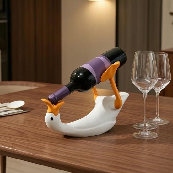 Goose Wine Bottle Holder, 3D Printed White Duck Shape Wine Rack for Standard Bottles, Funny Kitchen Bar Decor, Unique Gift for Wine Lovers