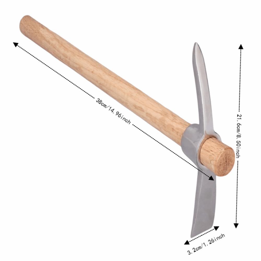 Durable Stainless Steel Hand Cultivator Wooden Handle Dual Head Garden Hoe Detachable Design Silver Garden Mattock