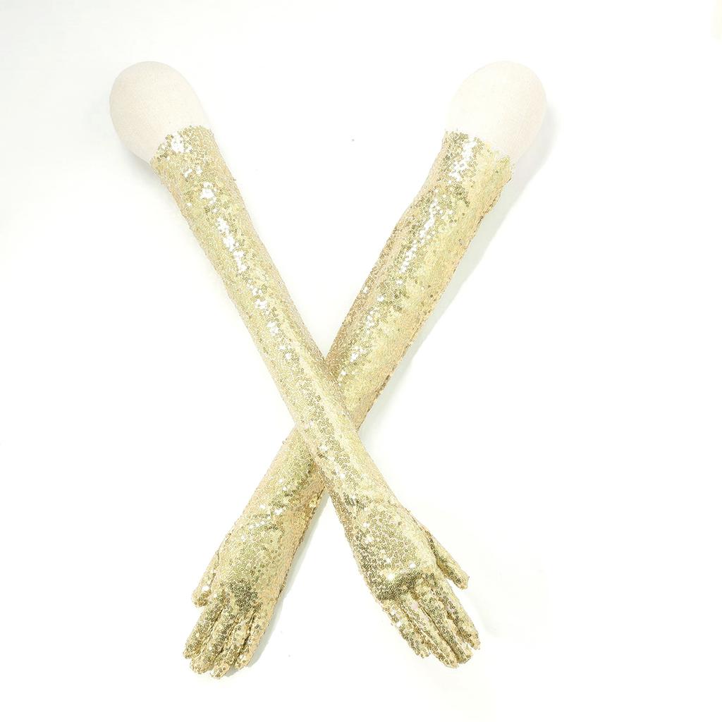 Vintage 1920s Shiny Sequins Gloves Finger Elbow Length Long Gloves for Opera Evening Performance Costumes Accessories