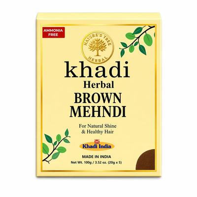 Nature's Tree Kräuter Khadi Braun Mehndi Kräuter Haarfarbpulver, Ammoniakfrei, 100g, Natürlicher Glanz & Gesundes Haar