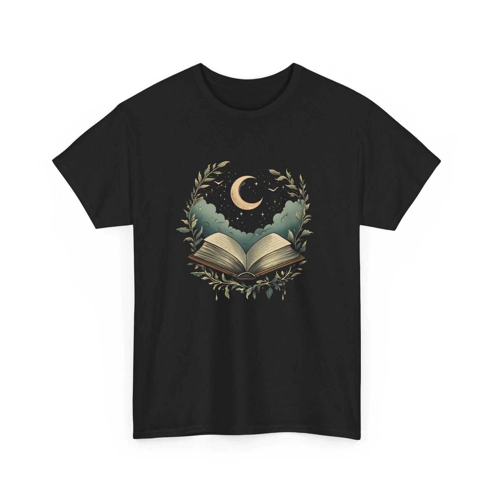 Book T-Shirt | Funny Reading Shirt | Mystical Book Boho Moon Leaf Shirt 2XL