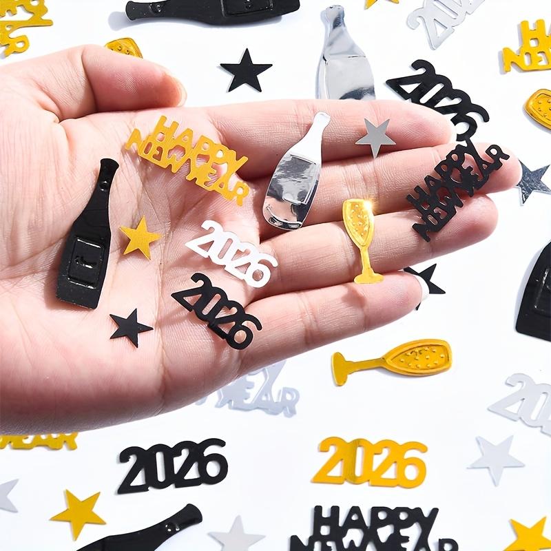 

300pcs Golden & Black Glitter Confetti 2026 New Year s Eve Party Decorations with Numbered 2026, Happy New Year Cutouts