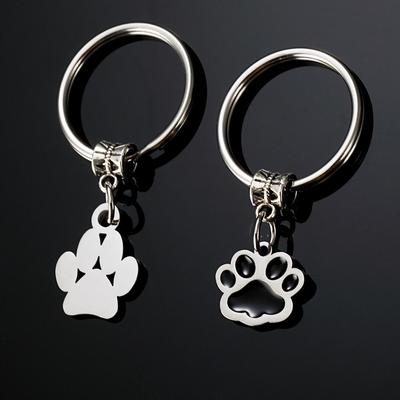 Personalized Dog Paw Print Pendant Keychain - Cute Steel Pet Accessory