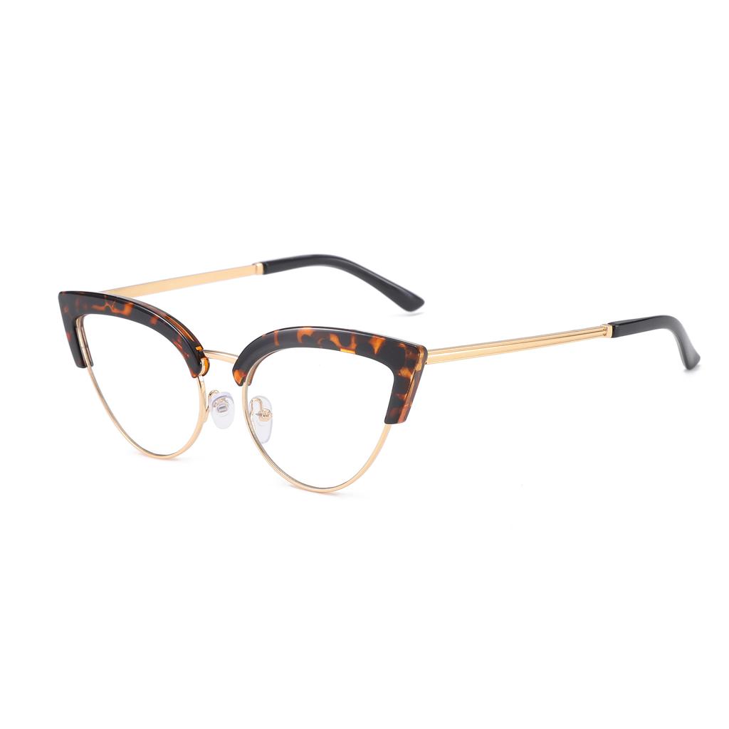 Stylish Cat Eye Glasses Frame Women's Fashion Eyewear Black Gold Metal Lightweight Comfortable Optical Spectacles