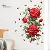 Botanical Wall Decoration for Living Room Red Rose Sticker, Watercolor Floral Peel and Stick Decal Boho Style Art Bedroom, Self-Adhesive Removable