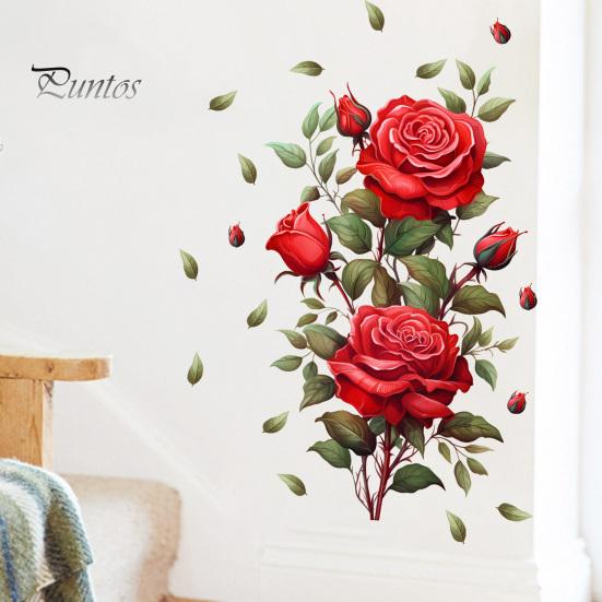 Botanical Wall Decoration for Living Room Red Rose Sticker, Watercolor Floral Peel and Stick Decal Boho Style Art Bedroom, Self-Adhesive Removable