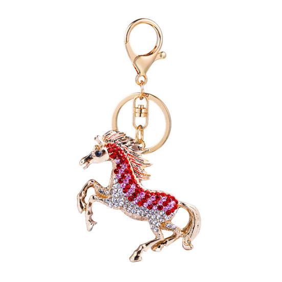 Horse-Shaped Rhinestone Keychain with Carabiner Clip Sparkling Zircon Animal Key Ring for Keys Bags Lucky Symbol for Car Home Decor