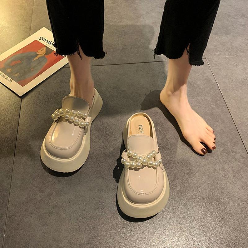 Woman Mules Slippers Round Toe Slides Platform Shoes for Women Pearl Black Clappers H Sandal on Promotion High Quality Sandals