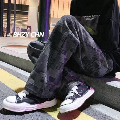 Hong Kong Style Men's Loose Wide-Leg Jeans: Spring Casual Irregular Square Mopping Trousers