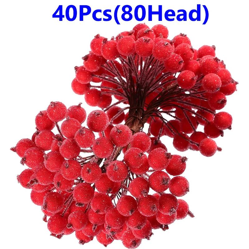 Wholesale Artificial Holly Berries Christmas Frosted Red Fake Berry Simulation DIY Wreath Mini Berries Flowers Xmas Party Decor
