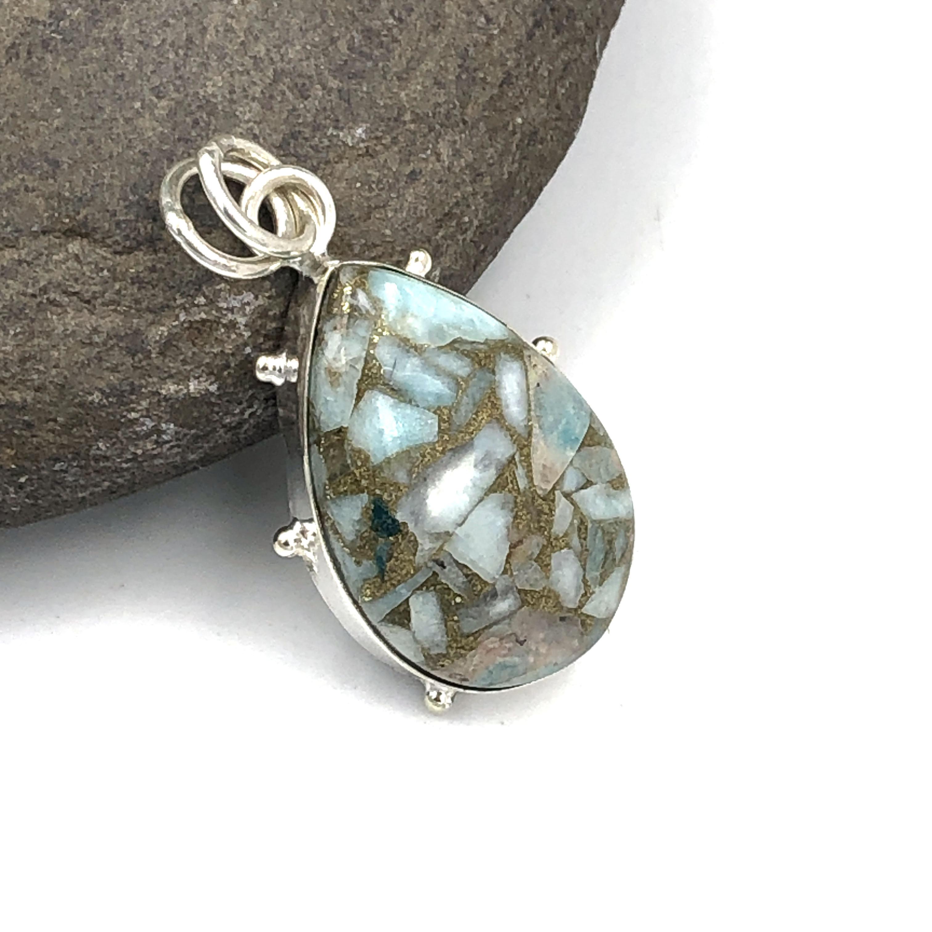 Natural Copper Larimar Gemstone 925 Sterling Silver Jewelry  Pendant 1.47  AJP-209