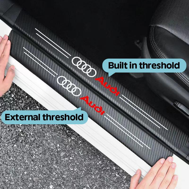High-quality Carbon Fiber Car Door Sill Protector Sticker For Audi Q5 Q3 Q2 Q7 A3 B5 B6 B7 B8 B9 8P 8V 8L A5 A4 C6 C5 A1 A6 A7