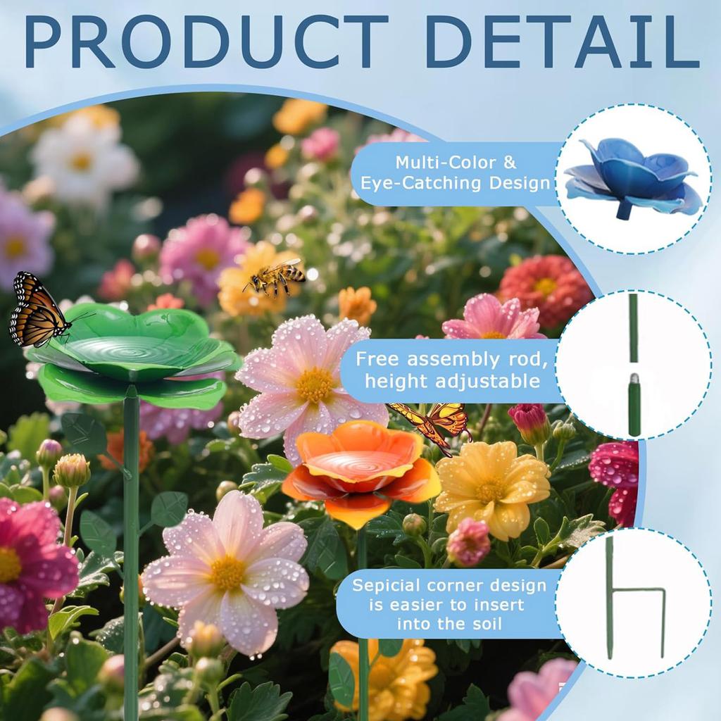 4/6 Pack Bee Watering Station Metal Butterfly Feeder with Flower Design Decorative Garden Stakes for Outdoor Yard Patio Decor