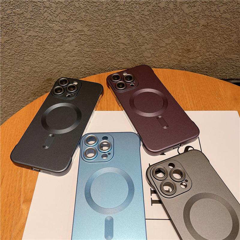 Frameless Plating Metallic Paint Magnetic Hard PC Case For Apple iPhone 15 14 13 12 Pro Max Plus Matte Anti-fingerprint Shockproof Back Cover Shell