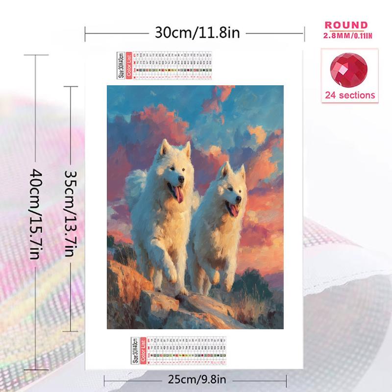 Two Samoyeds Pattern 3pcs 100% Round Full Drill 5D DIY Diamond Painting Embroidery Cross Stitch Rhinestone Décor