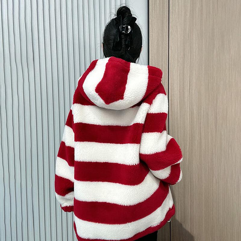 Kaiser Women's Hooded Striped Lamb Shearling Coat