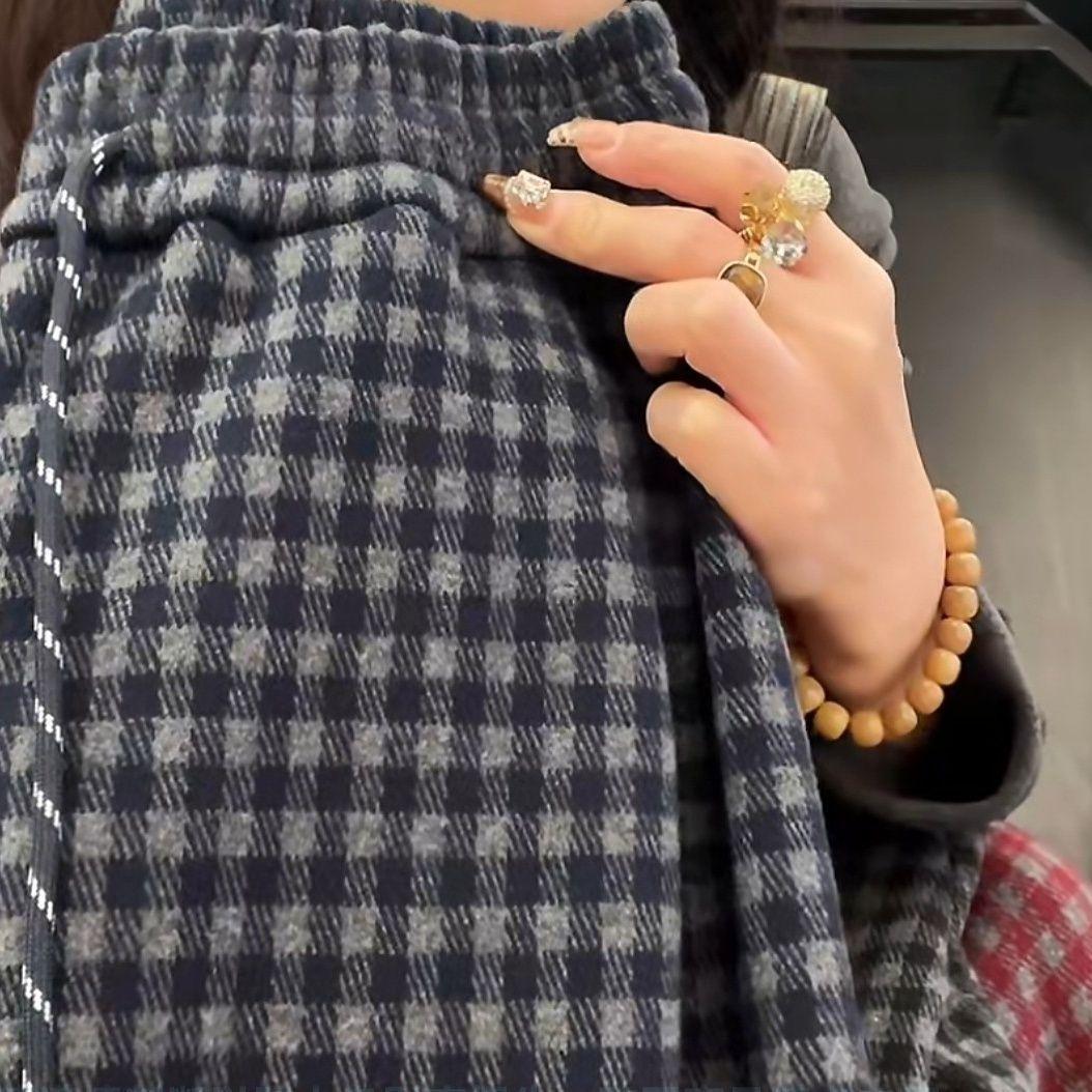 

Клетчатые повседневные брюки для женщин нового стиля осени и зимы плюс бархат, супер красивые брюки XXXL