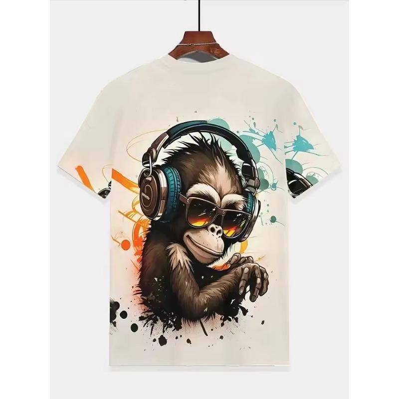 

3D Милые Забавные Футболки с Графикой Обезьяны Мужские Летние Уличные Топы с Коротким Рукавом Модные Популярные Мужские Повседневные Футболки Большого Размера 5XL