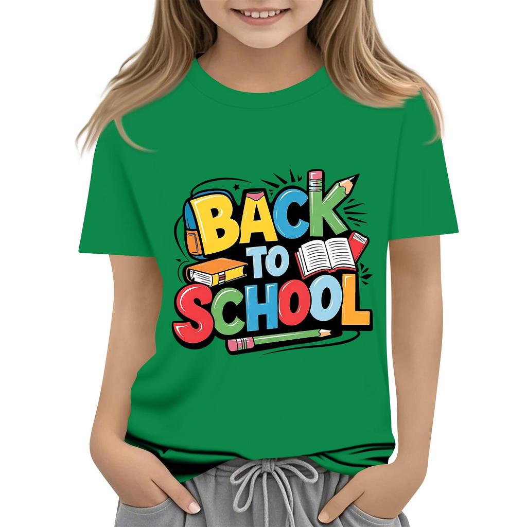 Children's Casual and Fashionable Round-Neck Printed Short-Sleeve Top for Back-to-School
