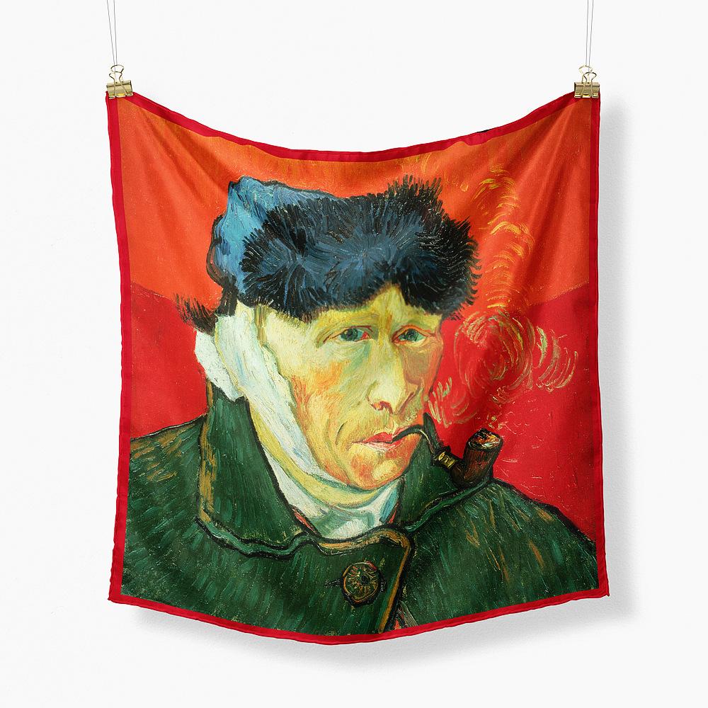Famous Oil Painting Twill 100% Silk Scarf Fashion Bandana Women Scarf Wraps 53cm Square Scarves Hijab Head Scarf Neckerchief