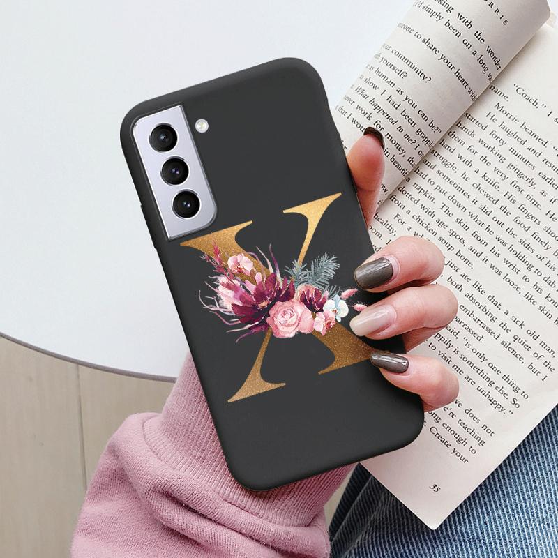 For Samsung Galaxy S21 S21 FE Case S21 Plus Flower Gold Letter A Z Soft Silicone Phone Cover For Samsung S21 Ultra Bumper S21+