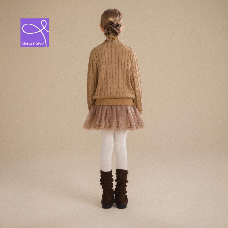 Little Naive Girls' Retro Cable Knit Cotton Cardigan