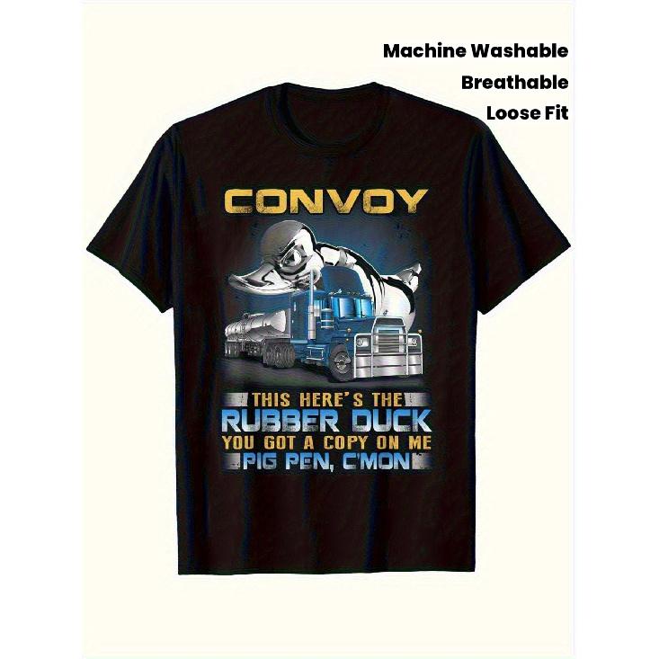 Men s Black 100% Cotton Vintage Trucker T-Shirt with Convoy Rubber Duck Escort Graphic & Humorous Text - Loose Fit Short Sleeve Breathable Casual S чёрный