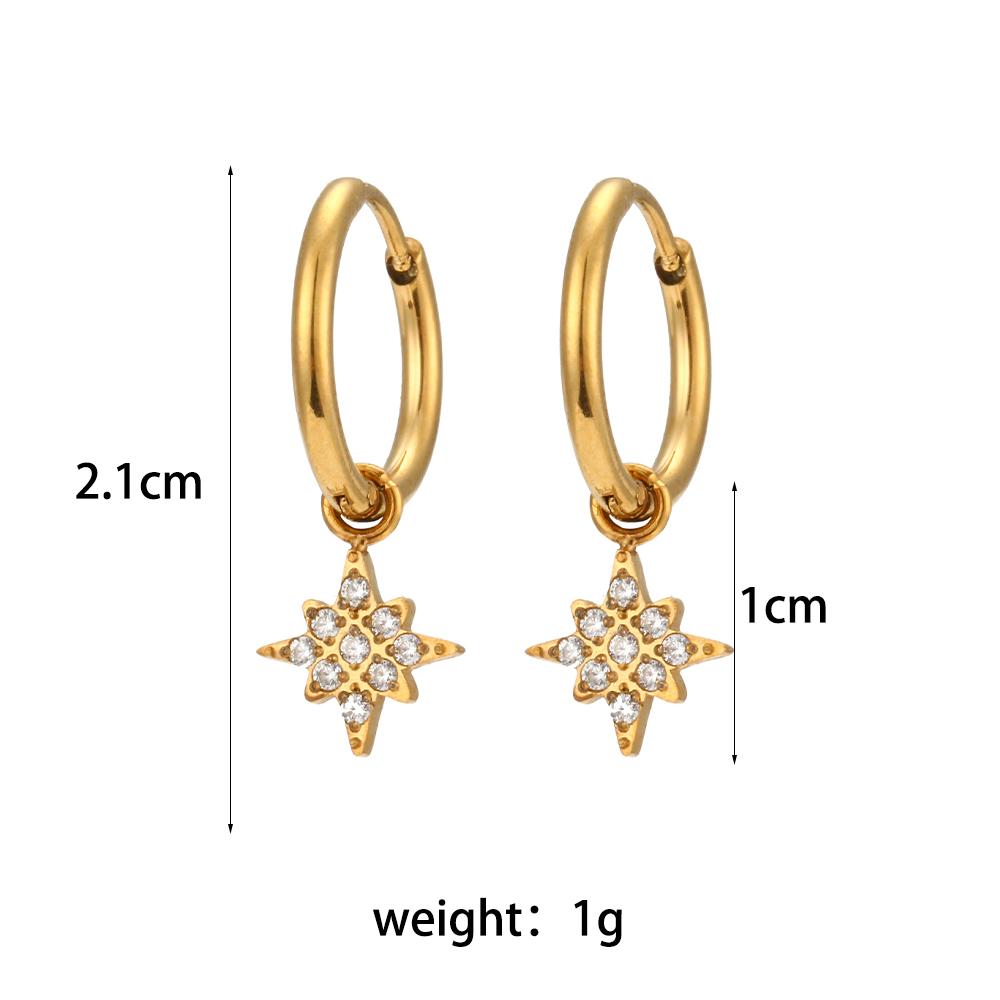 

E.B.belle Stainless Steel Waterproof Bling Crystal Charm Cross Heart Butterfly Star Waterdrop Square Huggies Earrings For Woman зірка