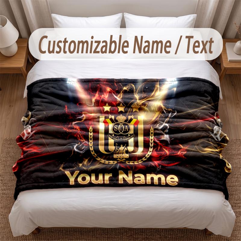 Anderlecht FC logo Printed Flannel Blanket Custom Name Text Soft Warm Throw For Bedroom Holiday Gift
