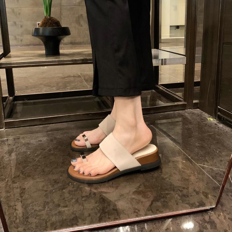 Fashion 2025 New High Quality Summer Metal Clip Toe Women Slippers Fashion Wedges Heel Dress Shoes Ladies Outdoor Concise Sandals