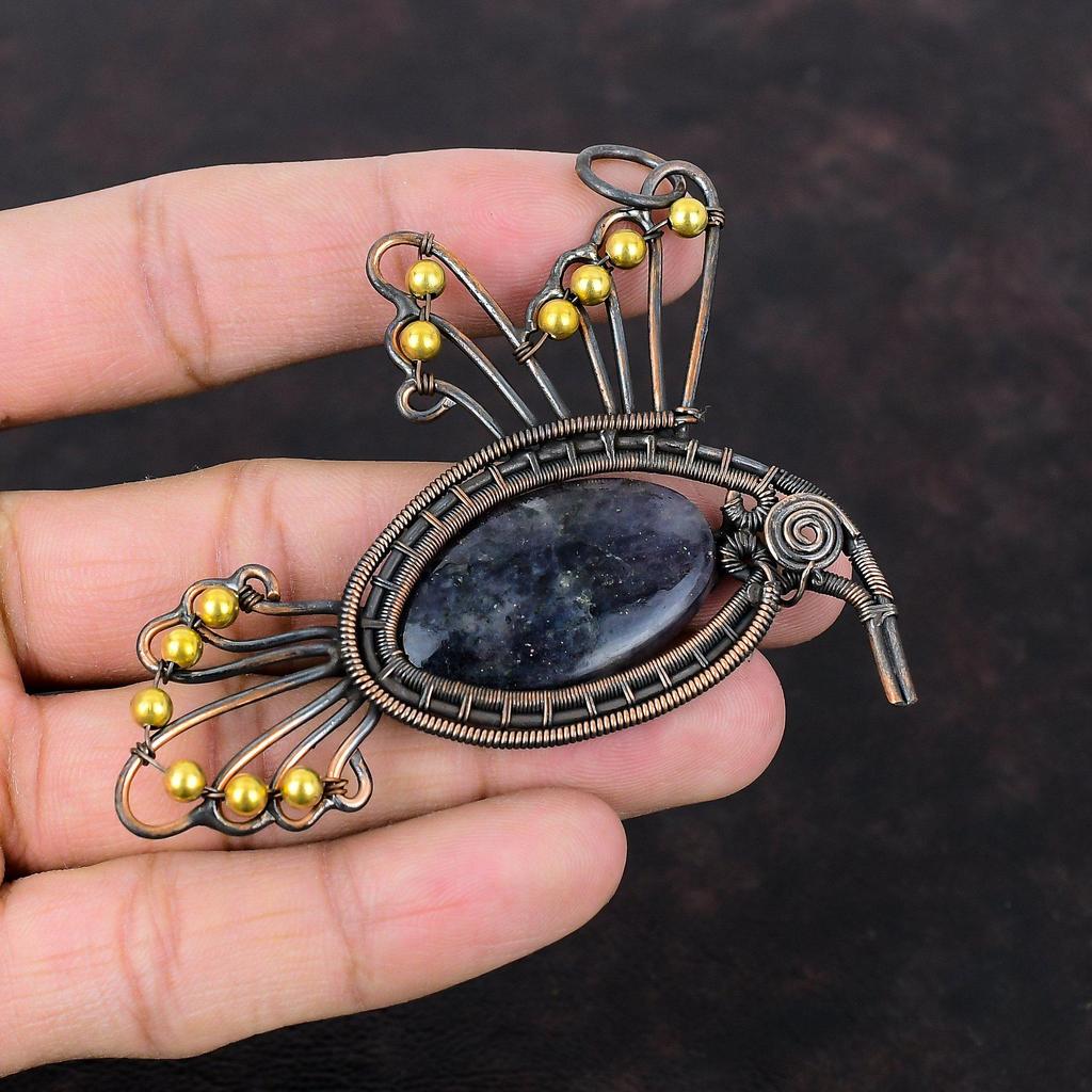 Pandantiv Iolit Piatra Soarelui Pandantiv Înfășurat în Sârmă de Cupru Pandantiv cu Piatră Prețioasă Bijuterii Uimitoare din Cupru Handmade Brand Nou Pandantiv Pandantiv Pasăre Pentru Cadou