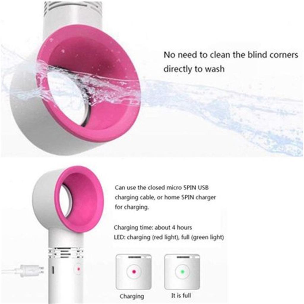 Mini cooler portabil, reîncărcabil prin USB, portabil, fără lame, ventilator la îndemână fără frunze, cu indicator LED de nivel de 3 viteze a ventilatorului