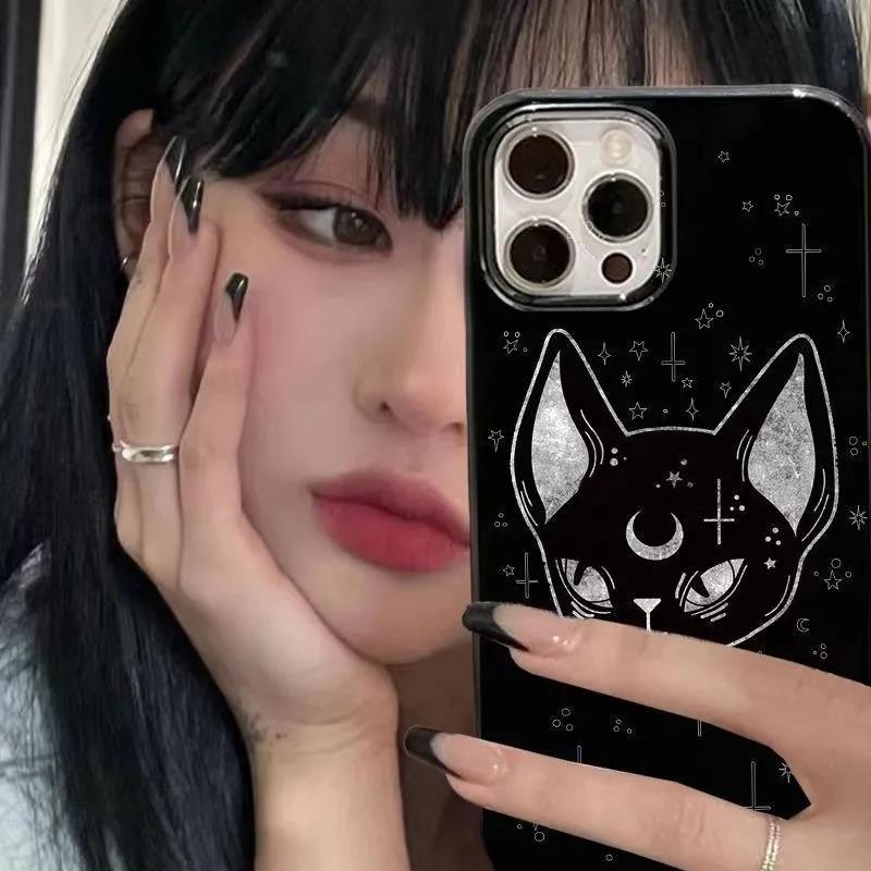 Trendy Cool Dark Luna Cat Phone Case For iPhone 17 16 15 14 13 12 11 Pro Max XR XS MAX 7 8 PLUS MINI Air INS Soft Cover Case