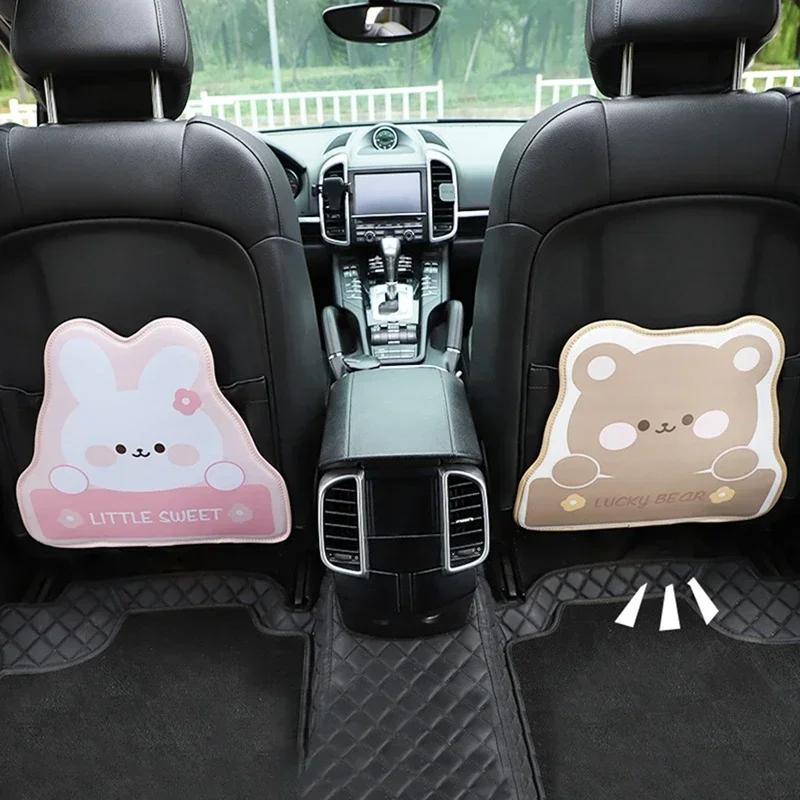 Universal Car Cartoon Animal Bear Bunny Backseat Protector Kick Mat Seat Back Cover Waterproof Leather Anti-Kick Pad For Kids