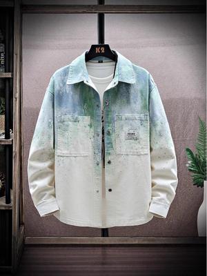 Herren-Freizeitjacke mit Farbverlauf und Kragen, locker geschnitten - 2025 Herbst, besticktes trendiges Hemd