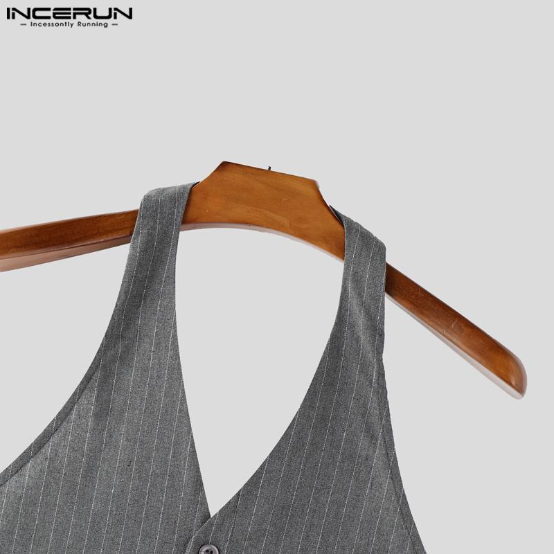 INCERUN Two Pieces Men Halter Neck Sleeveless Vest and Zipper Up Long Suit Pants Sets