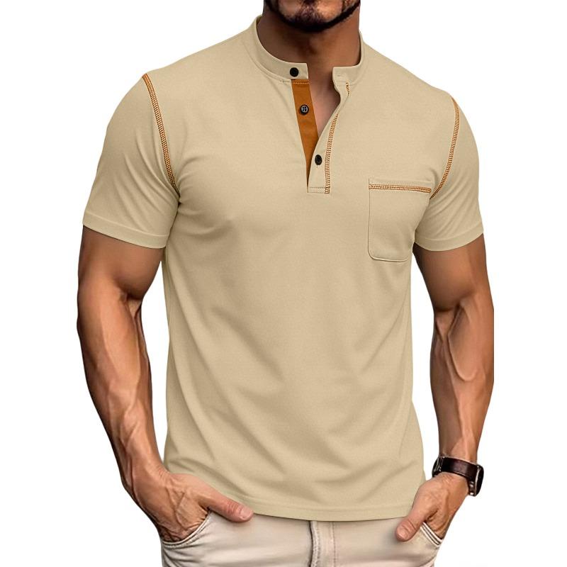 Herren Übergröße Farbblock Casual Sport-Poloshirt mit Henley-Ausschnitt, Atmungsaktiv und Schnelltrocknend