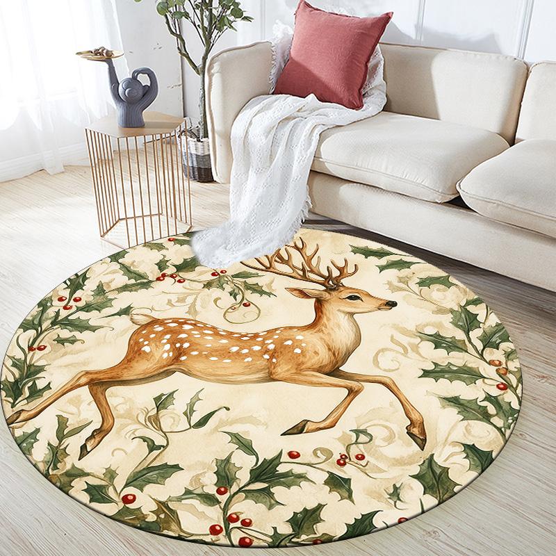 Laufendes Reh,Runder Teppich,Teppich für Wohnzimmer Schlafzimmer Sofa Spielzimmer Dekor,Rutschfeste Fußmatte