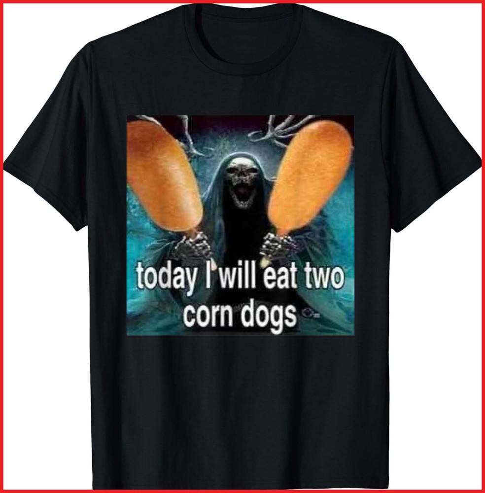today i will eat two corn dogs Black Cotton T-Shirt Unisex T-Shirt XL